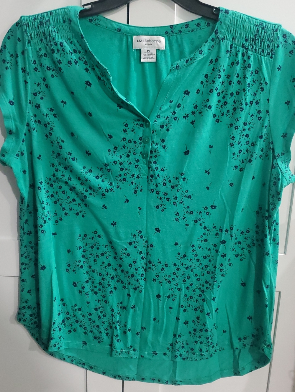 Liz Claiborne Teal Floral Button-Front Blouse